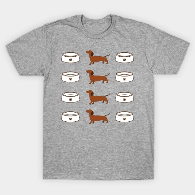 Brown Dachshund dog with a bowl pattern T-Shirt by Maful